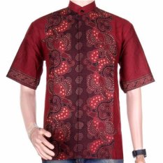Lasido Baju Batik Koko Muslim Lengan Pendek ZO11 Modern Kemeja Fashion Pria Fashionable Shirt Clothes Man Katun Prima Nyaman Tidak Luntur Kerja Formal Casual Kondangan Cool Short Sleeve Tampil Gagah Kece K035 - Merah