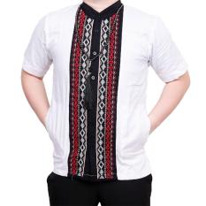 Ormano Baju Koko Muslim Batik Bordir Lengan Pendek Lebaran Hari Raya Pengajian ZO17 KK83 Kemeja Fashion Pria Corak Masa Kini Modern Size L - Putih