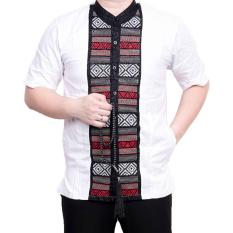 Ormano Baju Koko Muslim Batik Bordir Lengan Pendek Lebaran Hari Raya Pengajian ZO17 KK85 Kemeja Fashion Pria Corak Masa Kini Modern Size L - Putih