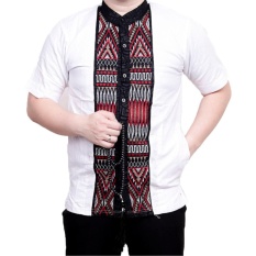 Ormano Baju Koko Muslim Batik Bordir Lengan Pendek Lebaran Hari Raya Pengajian ZO17 KK86 Kemeja Fashion Pria Corak Masa Kini Modern Size L - Putih