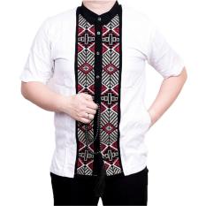 Ormano Baju Koko Muslim Batik Bordir Lengan Pendek Lebaran Hari Raya Pengajian ZO17 KK87 Kemeja Fashion Pria Corak Masa Kini Modern Size L - Putih
