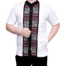 Ormano Baju Koko Muslim Batik Bordir Lengan Pendek Lebaran Hari Raya Pengajian ZO17 KK88 Kemeja Fashion Pria Corak Masa Kini Modern Size L - Putih