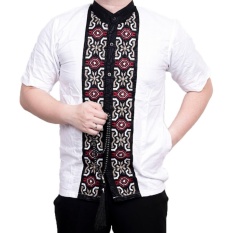 Ormano Baju Koko Muslim Batik Bordir Lengan Pendek Lebaran Hari Raya Pengajian ZO17 KK89 Kemeja Fashion Pria Corak Masa Kini Modern Size L - Putih