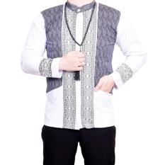 Ormano Baju Koko Muslim Batik Lengan Panjang Lebaran Hari Raya Pengajian ZO17 KK104 Kemeja Fashion Pria Corak Masa Kini Modern Size L - Putih