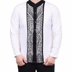 Ormano Baju Koko Muslim Batik Lengan Panjang Lebaran ZO17 KK55 Kemeja Fashion Pria - Putih