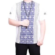 Ormano Baju Koko Muslim Batik Lengan Pendek Lebaran Hari Raya Pengajian ZO17 KK100 Kemeja Fashion Pria Corak Masa Kini Modern Size L - Putih