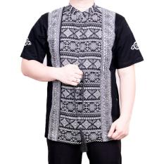 Ormano Baju Koko Muslim Batik Lengan Pendek Lebaran Hari Raya Pengajian ZO17 KK101 Kemeja Fashion Pria Corak Masa Kini Modern Size L - HItam