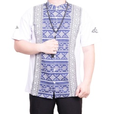 Ormano Baju Koko Muslim Batik Lengan Pendek Lebaran Hari Raya Pengajian ZO17 KK101 Kemeja Fashion Pria Corak Masa Kini Modern Size L - Putih