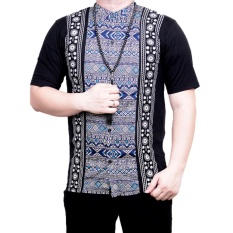 Ormano Baju Koko Muslim Batik Lengan Pendek Lebaran Hari Raya Pengajian ZO17 KK94 Kemeja Fashion Pria Corak Masa Kini Modern Size L - Hitam
