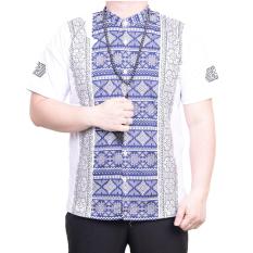 Ormano Baju Koko Muslim Batik Lengan Pendek Lebaran Hari Raya Pengajian ZO17 KK98 Kemeja Fashion Pria Corak Masa Kini Modern Size L - Putih