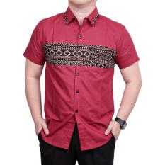 Ormano Baju Koko Muslim Batik Lengan Pendek Lebaran ZO17 47SR Kemeja Fashion Pria Modern All Size - Merah