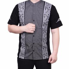 Ormano Baju Koko Muslim Batik Lengan Pendek Lebaran ZO17 KK51 Kemeja Fashion Pria - Hitam
