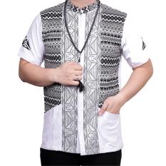 Ormano Baju Koko Muslim Batik Lengan Pendek Lebaran ZO17 KK61 Kemeja Fashion Pria - Putih