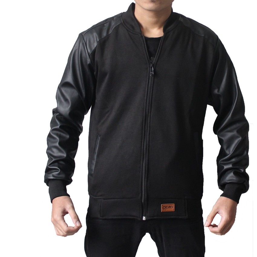 Ormano Jaket Ariel Noah Black Knight Fashion Casual Jacket Resleting Man Fashion Pria Biker Wanita Fleece Kombinasi Lengan Kulit Melindungi dari Udara Dingin Bergaya Berkendara Motor Sehari-hari Mantel Hangat Trendi