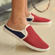 Ormano Sepatu Sandal Slip On Finn Santai Kasual Sneaker Shoes Loafer Breathable Material Sporty Lari Jalan Pantai Beach Kuliah Pria Wanita Unisex Men Women Fashion Ringan Nyaman - Red