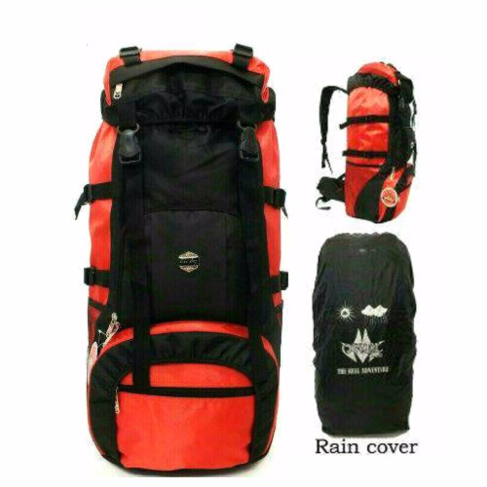 Ormano Tas Ransel Camping Naik Gunung Adventure Outdoor Backpack Travel Backpacker Tas Besar- Hitam Merah