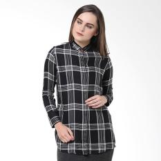 Osella Ladies Woman Shirt Long Check White Black Aling Atasan Wanita - Black