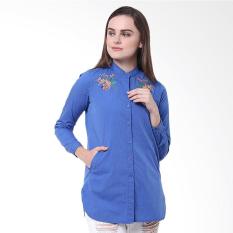Osella Ladies Woman Shirt Long Filafil Blue With Embro Atasan Wanita - Blue