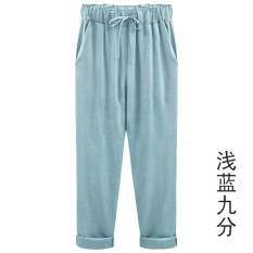 Celana Perempuan Kain Linen Anda Meningkatkan Ukuran Sembilan Celana Sepatu Linen Musim Semi atau Musim Panas (Biru Muda (lee Jeans))
