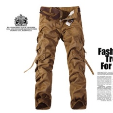 Outdoor Kamuflase Celana Pria Taktis Celana Pria K03 Airborne Santai Plus Ukuran Celana Kapas Multi Pocket Gaya Militer ARMY Kamuflase Pria Cargo Loose Ukuran Besar Pria Multi-pocket Cuci Air Overall Mendalam Kuning-Intl