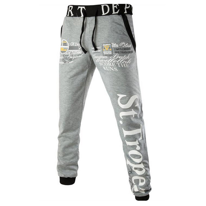 Outdoor Jogging Celana Pria Korea Fashion Kasual Huruf Dicetak Celana Elastis Harem Pants Grey