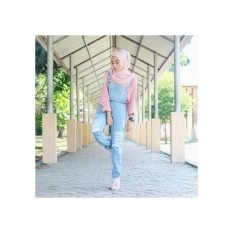 Overal jeans sobek sobek - Celana kekinian jumsuit model kini baju terusan celana kodok