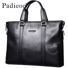 Padieoe Pria Bisnis Casing Jilbab Kulit Sapi Asli Laptop Youth Tas Tas Tas Hitam 15.5 Inci-Intl