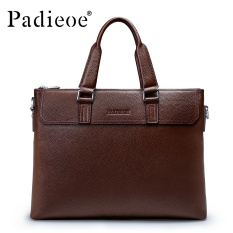 Padieoe Pendatang Baru Tas Pria Jilbab Kulit Sapi Asli Tas Laptop Soft Vintage Sederhana Business Briefcase Pria Brown 15 Inch- INTL