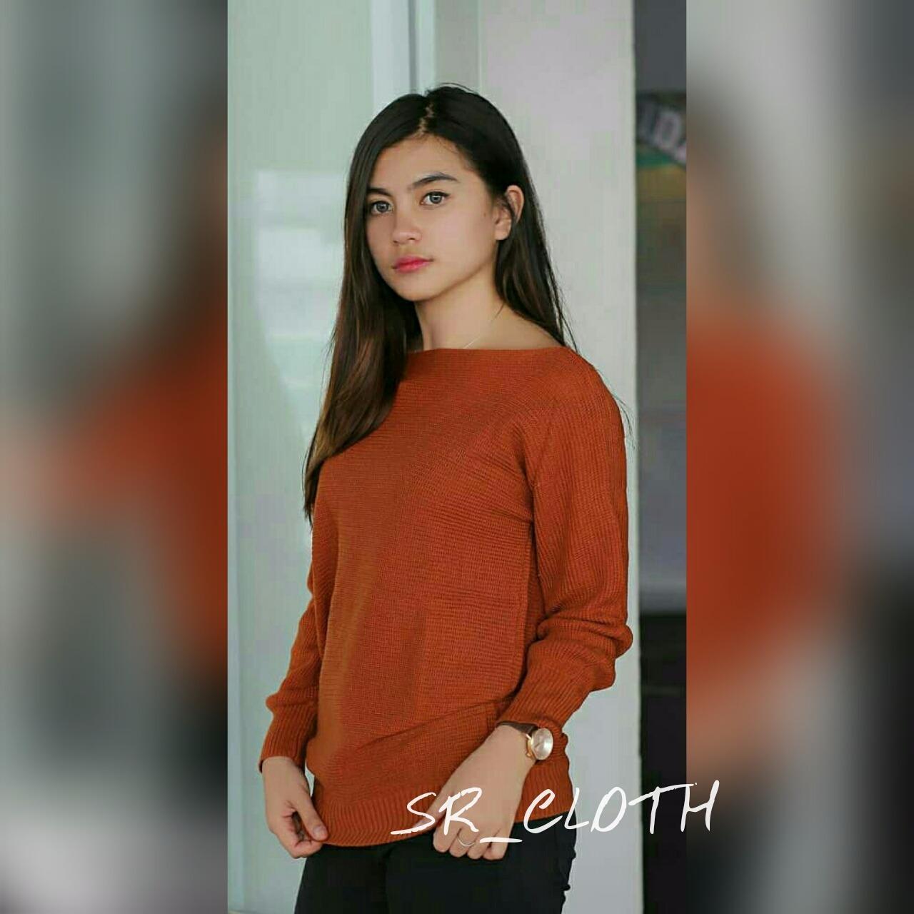 Pakaian Atasan Sweater Wanita Rajut Sabrina Basic Hitam/Putih/Abu Tua/Orange
