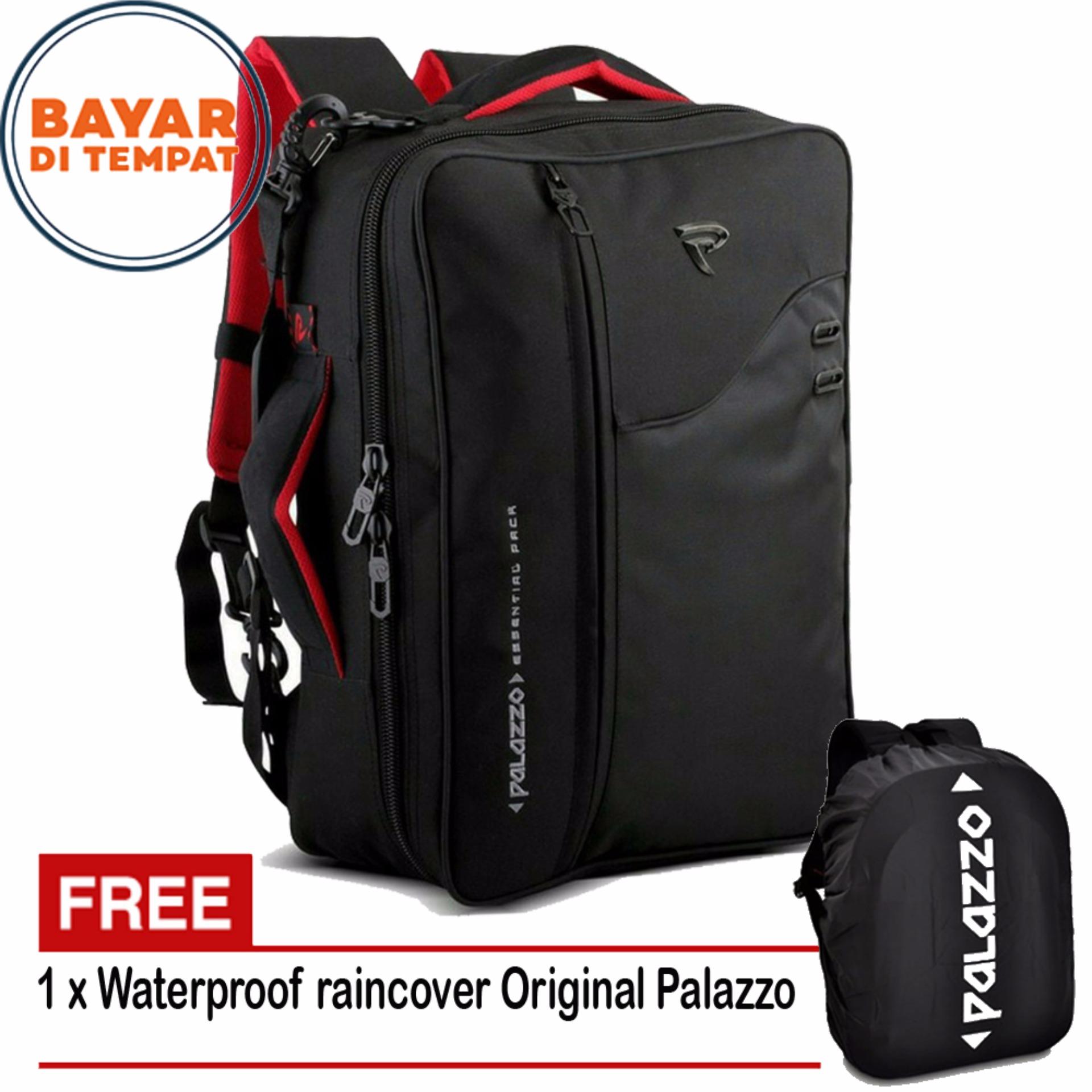 Palazzo Tas Ransel Triple Fungsi 34685 Tas Laptop Tas Jinjing Tas Selempang - Black + Raincover