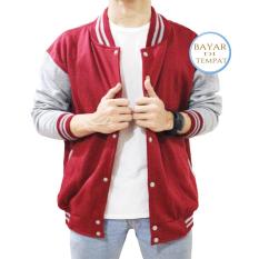 Palmeo Jaket Baseball Varsity Polos Maroon Abu - Unisex