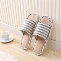 Panda Online Wanita Pria Anti-selip Linen Garis Rumah Dalam Sandal Musim Panas Sepatu Jari Terbuka Lenan-Internasional