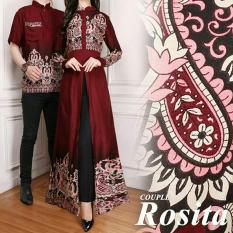 PasarbajuOlshop Couple Gamis / Baju Pasangan Gamis maxi Dres Plus Kemeja Pria Rosita Warna Coklat