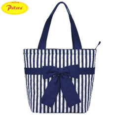 Pataya Kasual Perempuan Kupu-kupu Simpul Tas Tangan Thailand Bangkok Tas (Biru bergaris)
