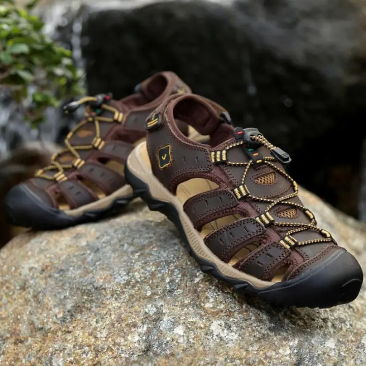 tan leather walking sandals