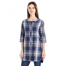 Pendleton Womens Petite Ukuran Plaid Tunik, Tartan Navy Plaid, P-Intl