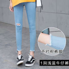 CICADA POWDER Celana Capri Model Pensil Wanita Jeans Berlubang (Sebuah lubang biru muda) baju wanita celana wanita