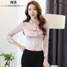 Rumah Korea Warna Polos Jersey Rayon Bottoming Kemeja Kemeja Putih (Akar Teratai Pati Warna Lengan Panjang) (Akar Teratai Pati Warna Lengan Panjang)