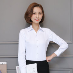 Lengan Lengan Panjang Wanita Profesi Bekerja Perkakas Kemeja Kemeja Putih (Putih Polos Motif Polos V-neck Lengan Panjang ★)