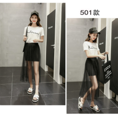 Perempuan Pinggang Tinggi Baju Bajang Rok Lebar Rok Jaring Tutu (Hitam Papan Cahaya)