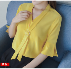 Atasan Jersey Rayon Wanita Lengan Bang Pendek Warna Putih Lengan Terompet Ukuran Besar (Merah Muda) (Merah Muda)
