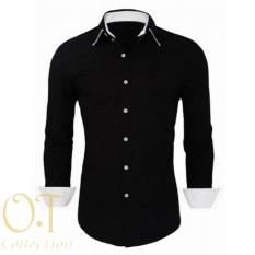 perry black OT kemeja pria katun stretch hitam