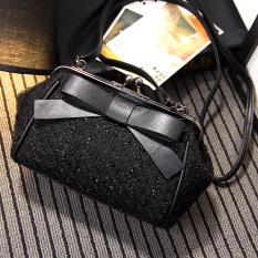 Persegi Kecil Korea Fashion Style Baru Tas Mini Lingge Tas Tali Rantai Tas Wanita (Hitam)
