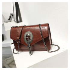 Persegi Kecil Korea Fashion Style Tas Rumbai Pola Kulit Buaya Rantai Perhiasan Tas Tas (Coklat Gelap) Tas Tas Wanita Tas Selempang Wanita Tas Mini Wanita