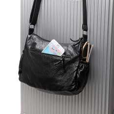 Persegi Kecil Kulit Lembut Baru Tas Perempuan Selempang Miring Tas Tas (Hitam)