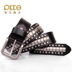 Personality Rivets Leather Belt Five-pointed Star Punk Leather Belt Rock Hip Hop Belt - intl