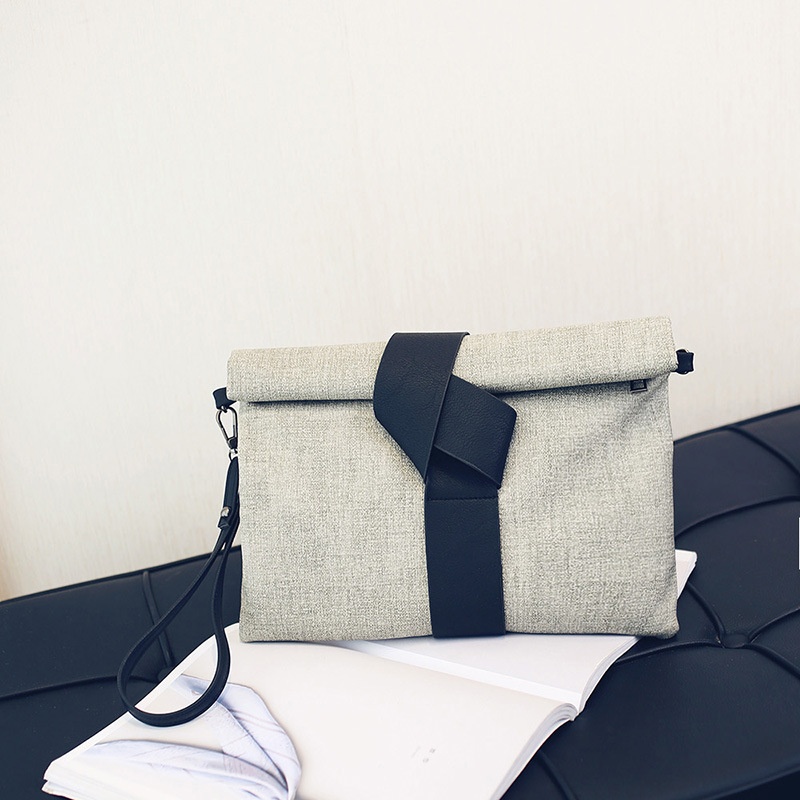 PHOEBE New Fashion Canvas Bow Hand Envelope Clutch Bag Shoulder Messenger Bag-grey-Intl