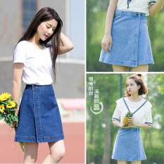 Pinggang Tinggi Terlihat Langsing Ukuran Besar Kemas Pinggul Koboi Rok Korea Fashion Style Koboi Rok (Biru Tua Warna) baju wanita rok