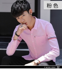 PINK MAN Kemeja Lengan PANJANG Siswa Perjalanan BARU Oxford Dukungan Spinning Pria Slim Kasual Kemeja-Intl