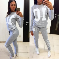 Pink Cat dengan Bilangan Letter Print Sweatshirts + Celana Jogging Suit Women's Fashion Sport Setelan Pakaian Olahraga Kasual Musim Gugur dan Musim Dingin Wanita-Intl